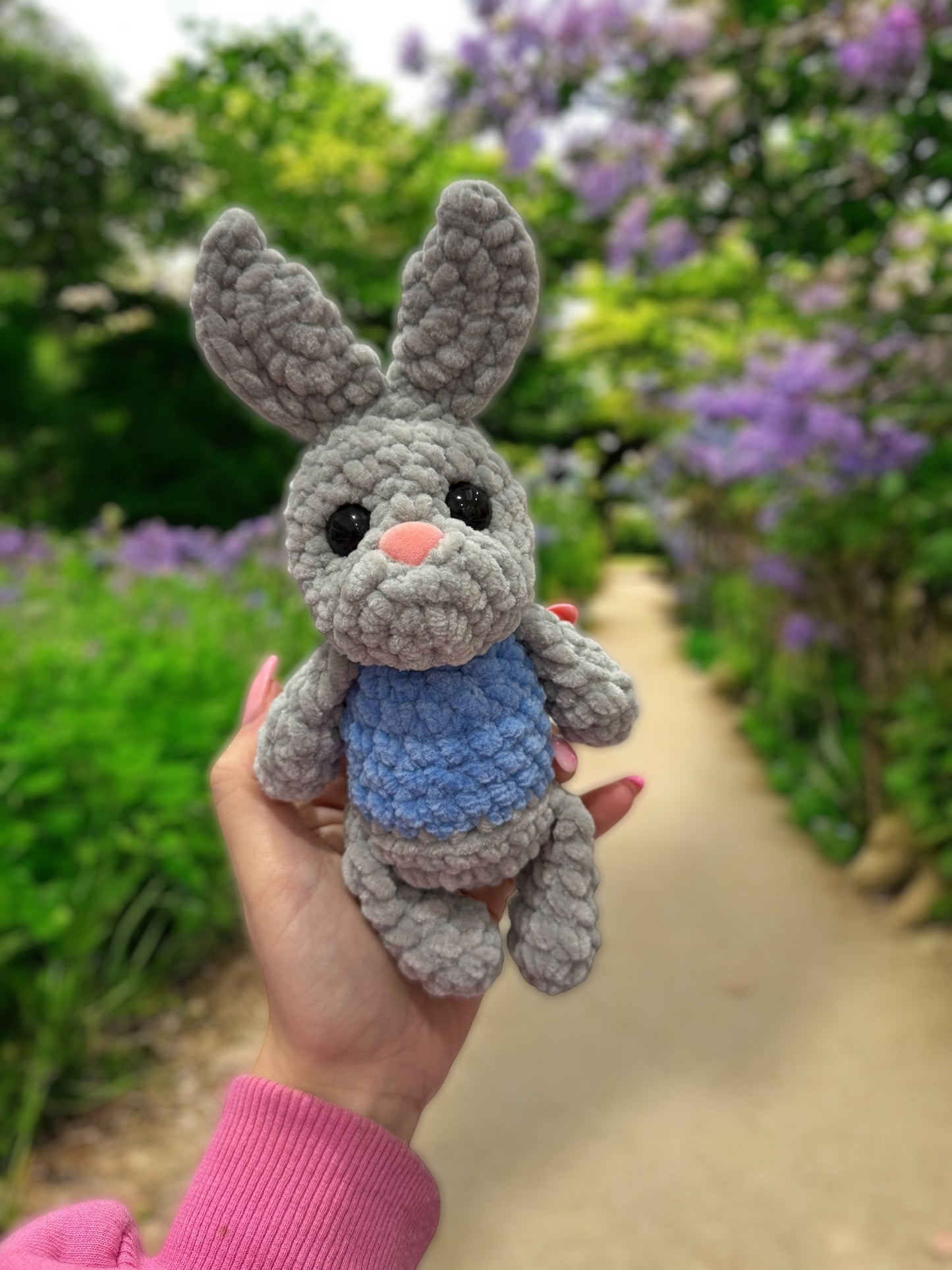 Grey bunny in blue top