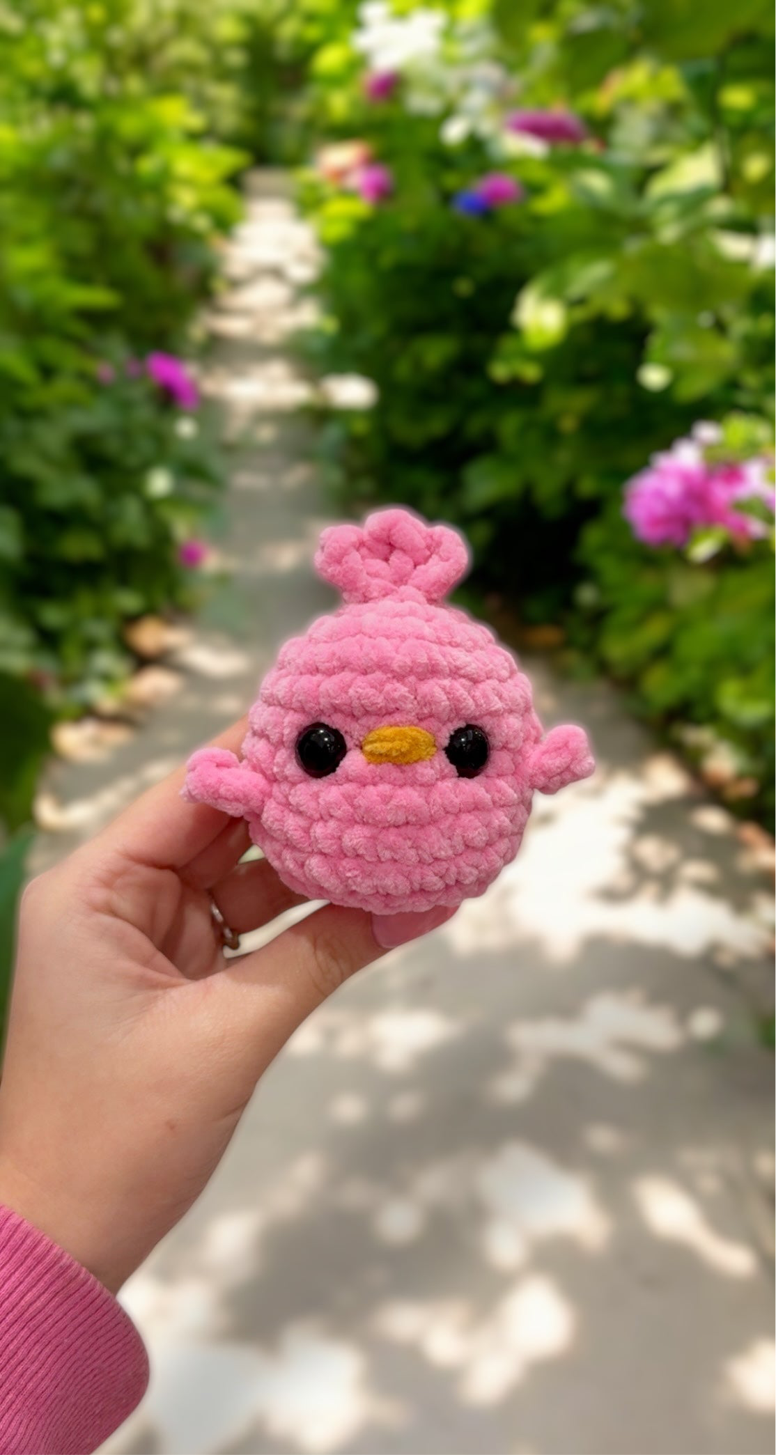 Pink fluffy crochet chick